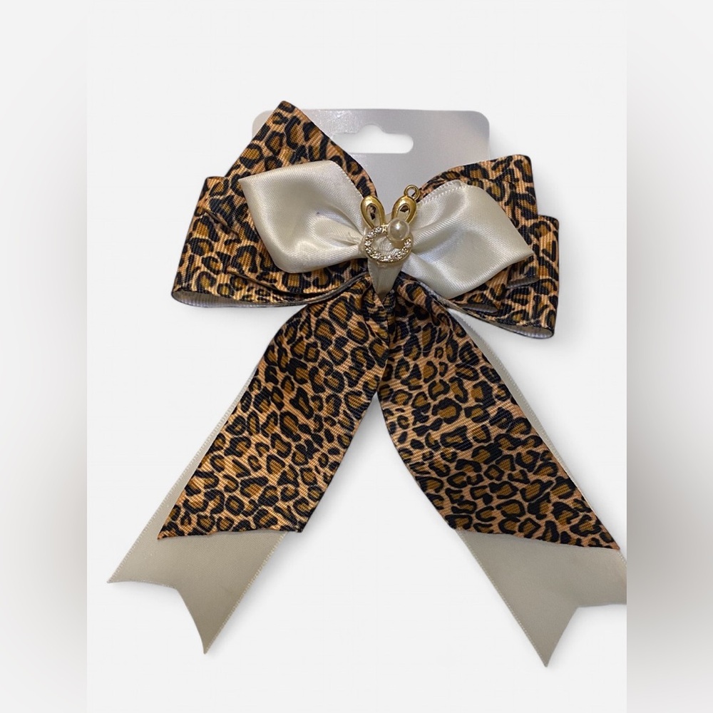 Hand crafted Leopard Print Hair Bow With Bunny Pendant